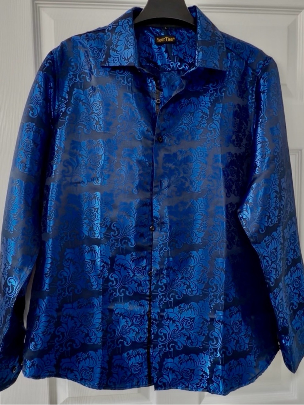 YourTies Shimmery Blue Jacquard Button-Up Shirt Brand New without tag